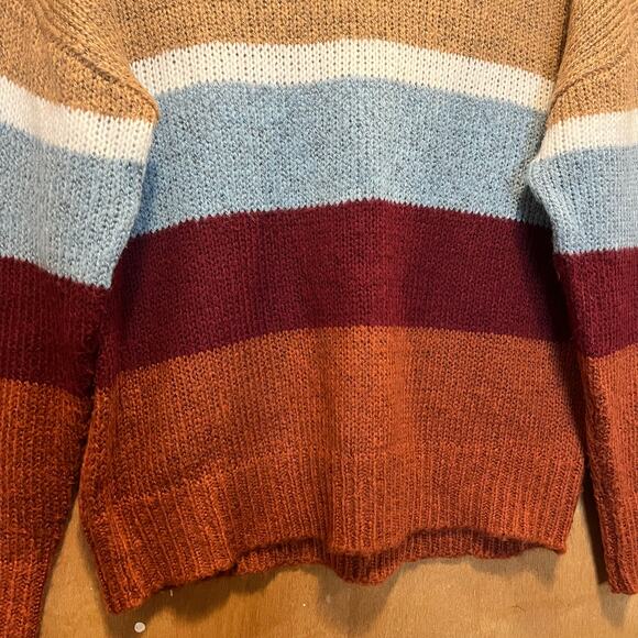 HYFVE Sweater Women’s Size Small Colorblock Crewneck Pullover Tan Rust Burgundy - Picture 5 of 7
